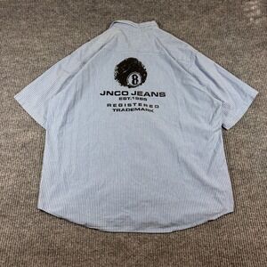 JNCO Jeans Shirt Men's XXL Blue White Striped Short Sleeve Button Up 8 Ball